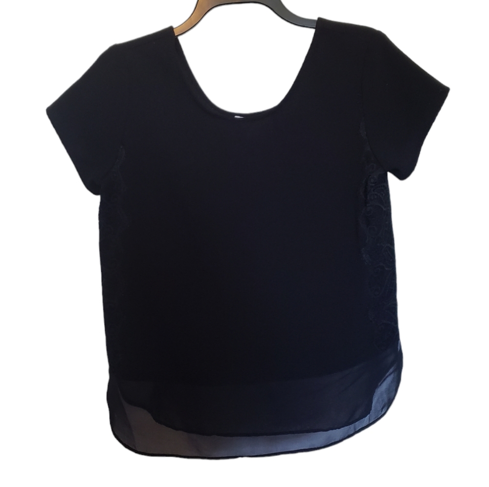 3/$15 Loft Black Multimedia Lace Accent Blouse Size Small